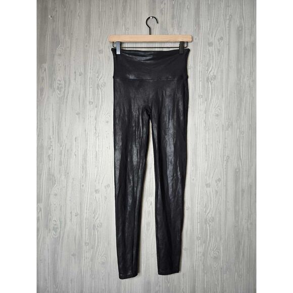SPANX Pants - Spanx Faux Leather Leggings Black Size Large High Rise Shaping Lined